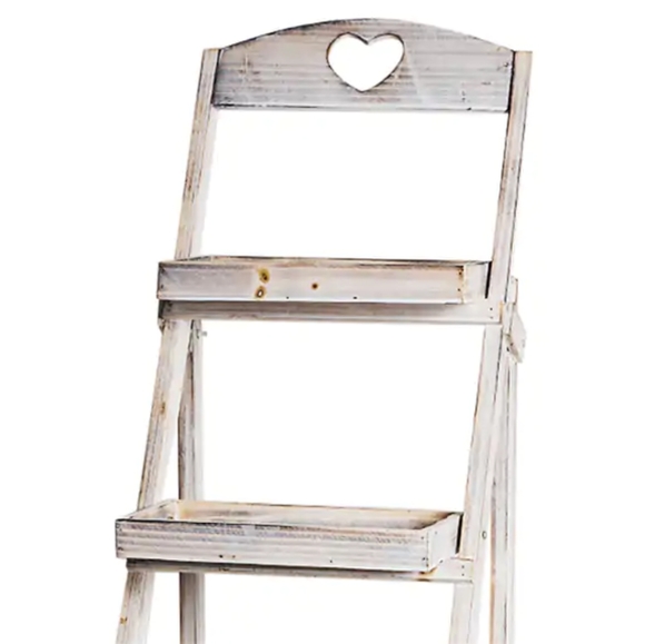 Rustic Shabby Chic Vintage Look Heart Fold Out 68cm 3 Tiered Shelf Storage Unit - Picture 3 of 4